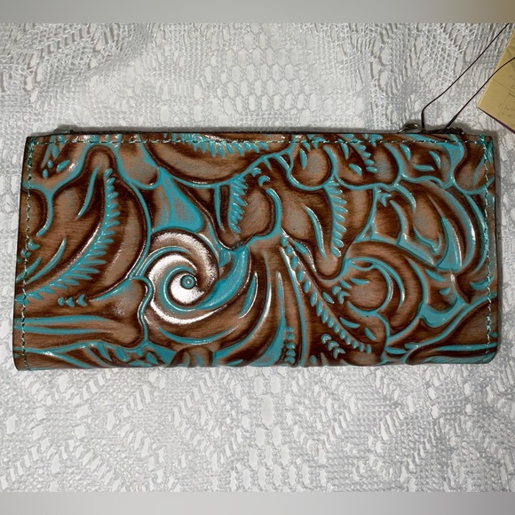Patricia Nash Nazari, Light Turquoise Tooled Wallet, NWT - Picture 2 of 9